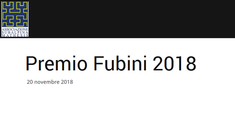 Premio FUBINI 2018 assegnato al professor Giovanni Catino