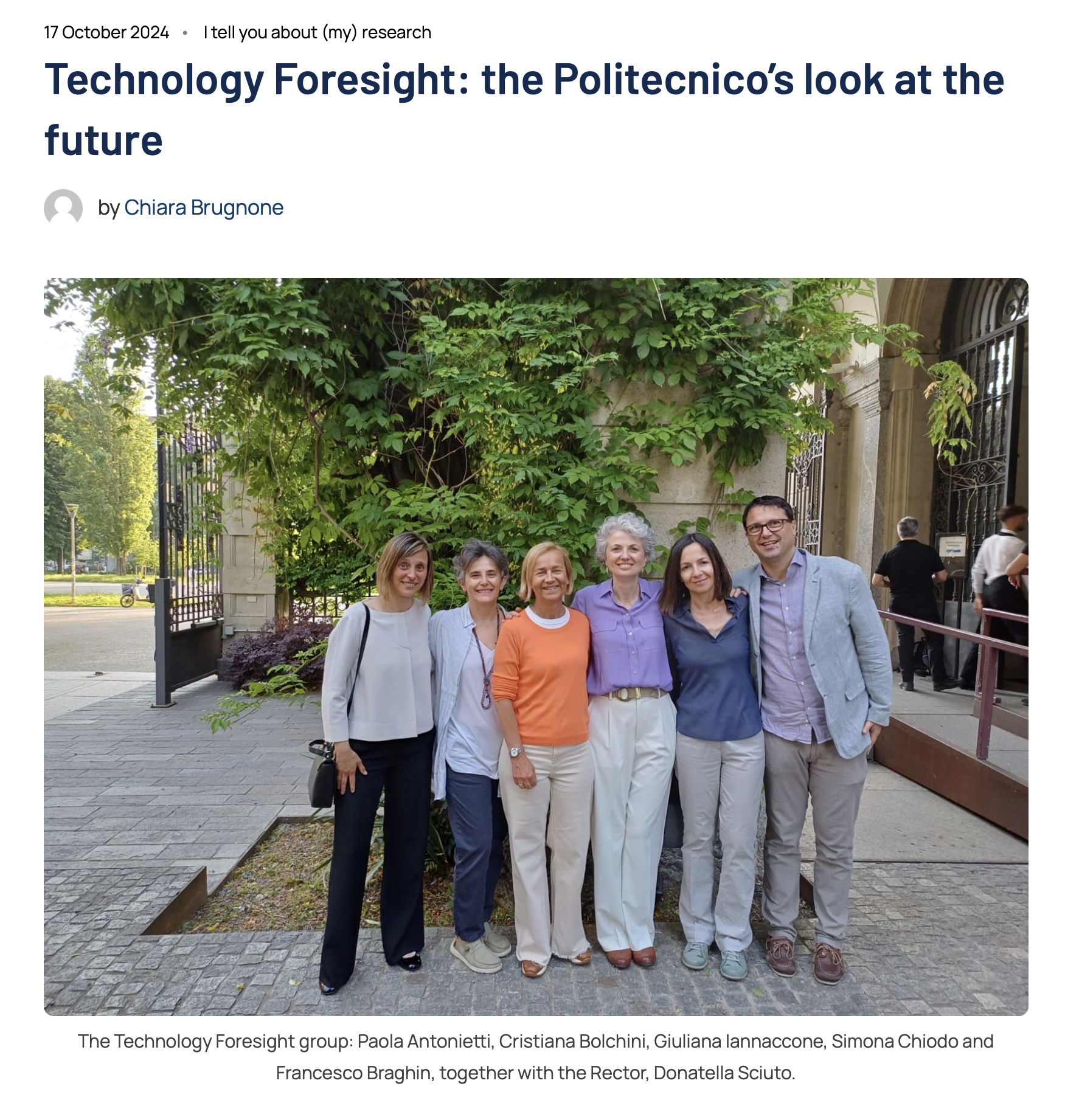 The Technology Foresight working group at Politecnico di Milano interviewed by Frontiere